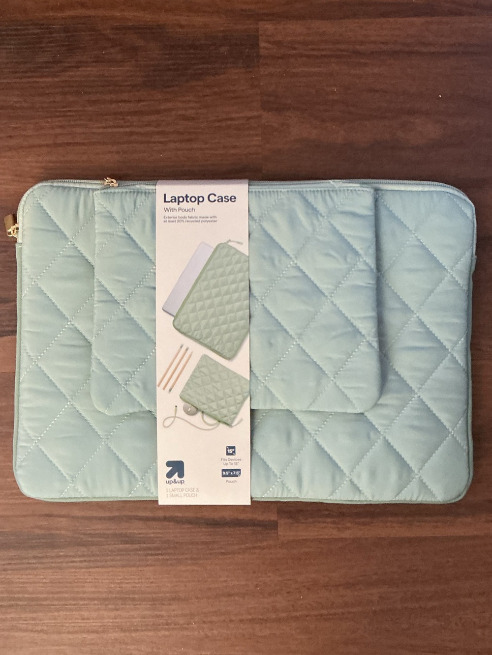 Quilted Light Mint Laptop Sleeve with Front Pouch